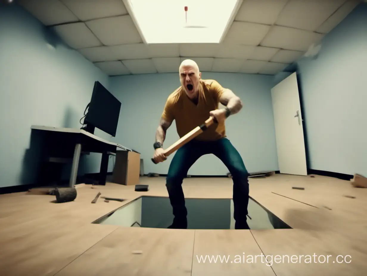 Furious-YouTuber-Derzko69-Hammering-Table-in-Square-Room