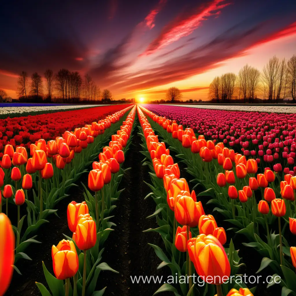 поле тюльпанов на закате