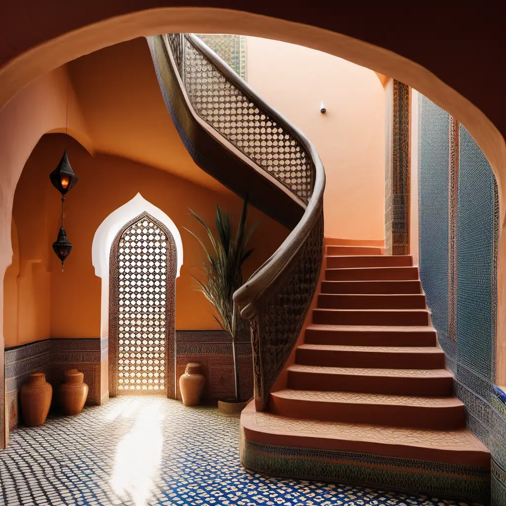 Vibrant Moroccan Style Stairs with Intricate Tile Patterns
