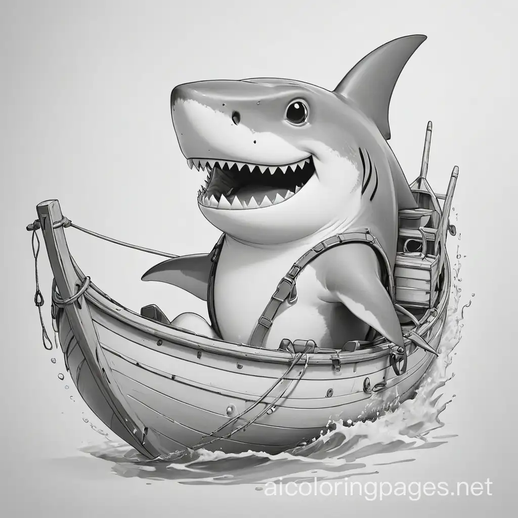 shark in gondola

, Coloring Page, black and white, line art, white background, Simplicity, Ample White Space. The background of the coloring page is plain white to make it easy for young children to color within the lines. The outlines of all the subjects are easy to distinguish, making it simple for kids to color without too much difficulty