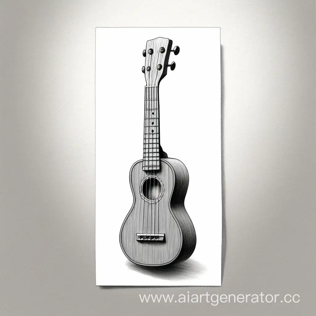 Drawing of a ukulele in pencil on a white background