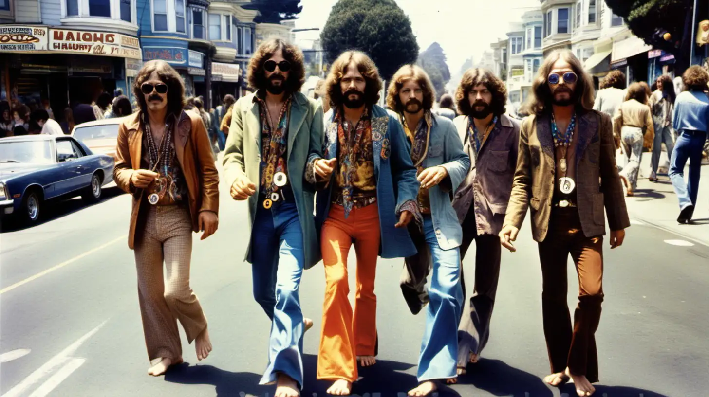 Hippies barefoot in Haight Ashbury, 70s filmstock, 
