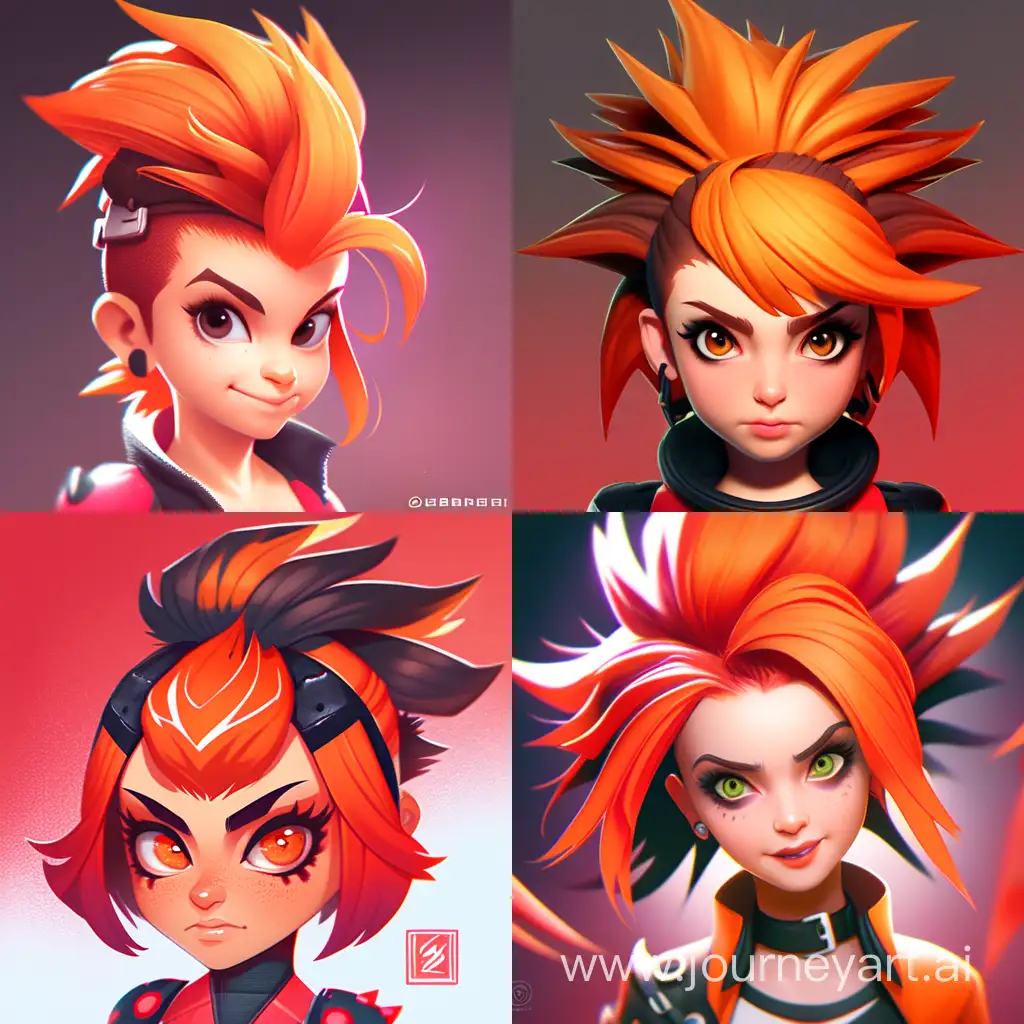 Cute-Cartoon-Portrait-of-Red-Durian-Punk-Hair-Girl-in-Artgerm-Style