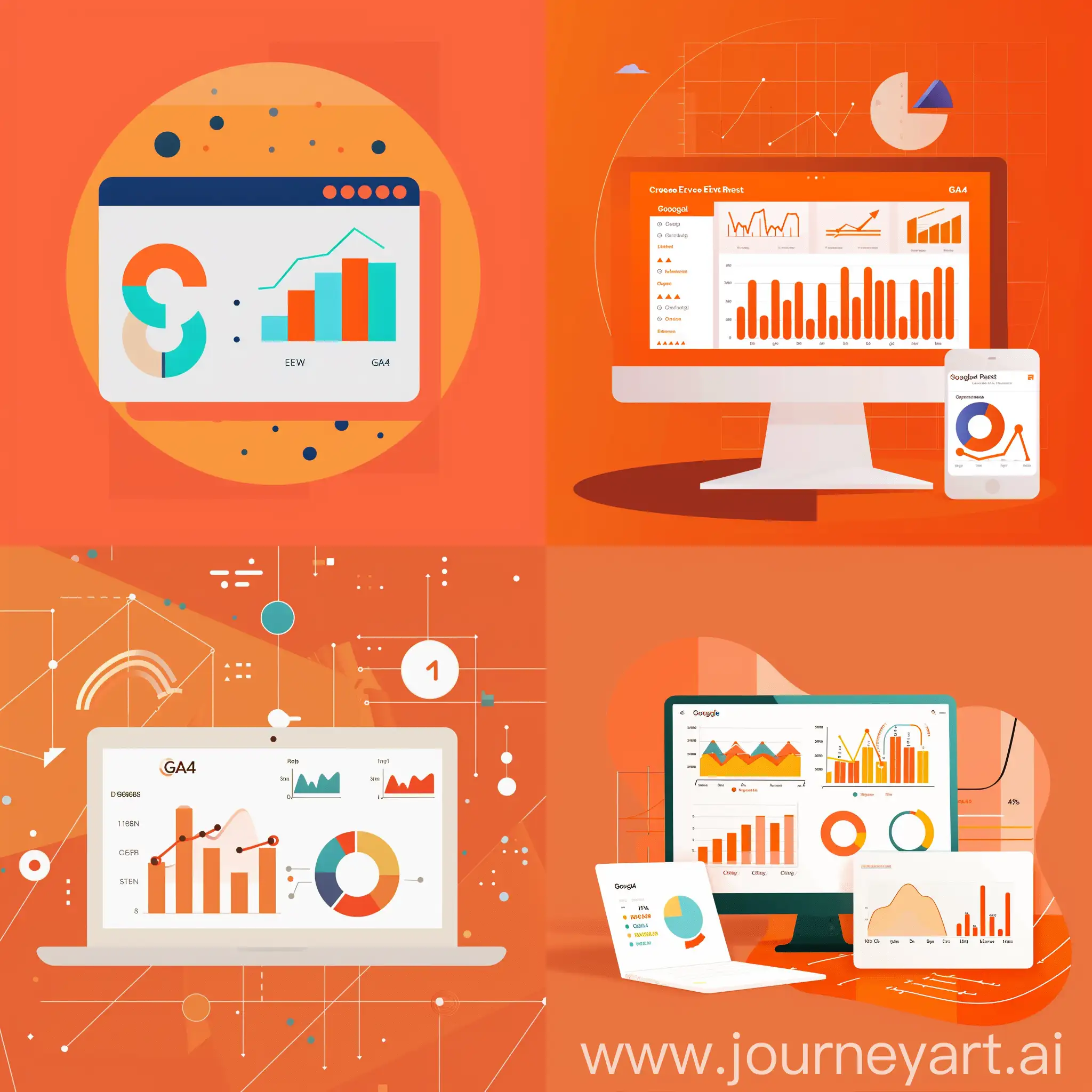 illustration a minimal graphic image about "Create Event Reports Google Analytics GA4" it with simple persian orange color background (code:#D99058)