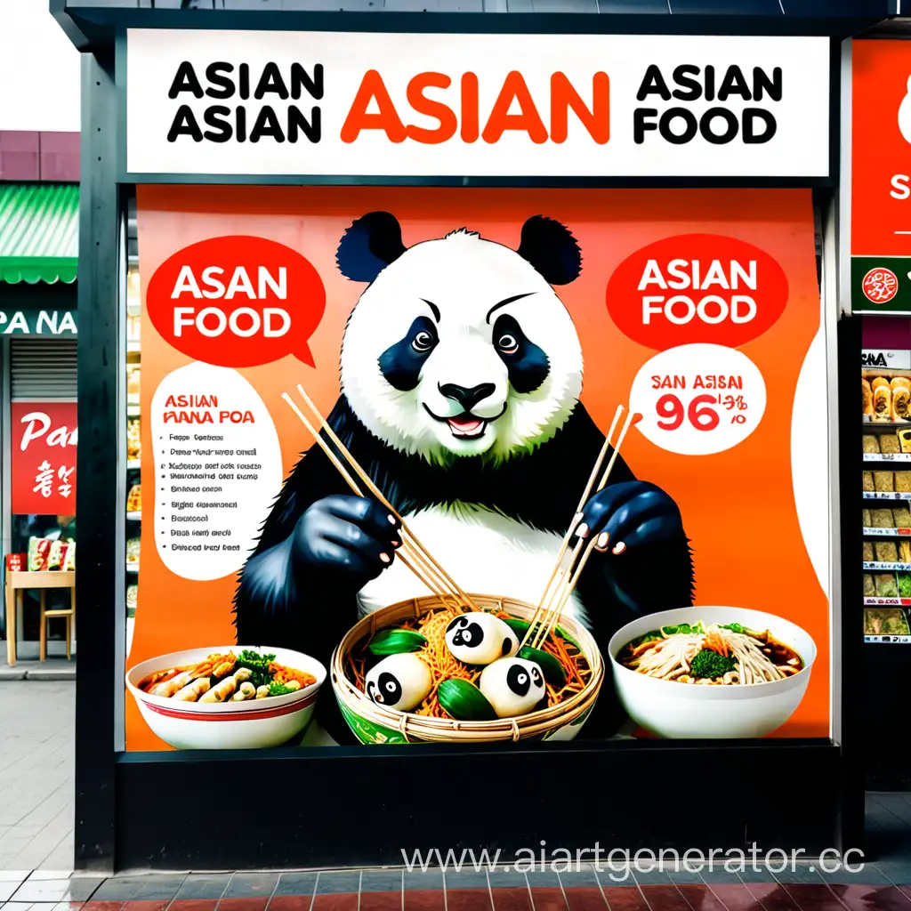 рекламный пост магазина продающего полезную азиатскую еду с пандой 
