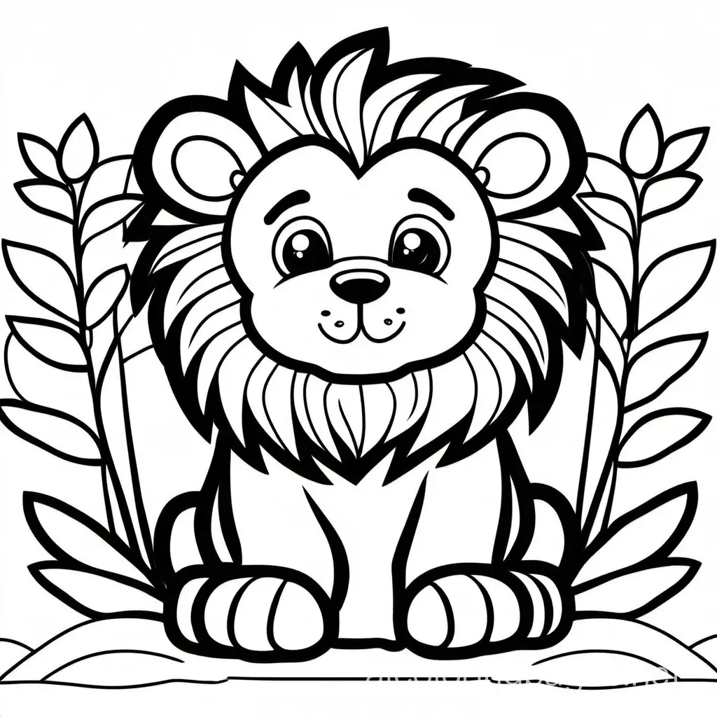 Adorable-Lion-Cubs-Coloring-Page-for-Kids-Black-and-White-Line-Art-on-White-Background