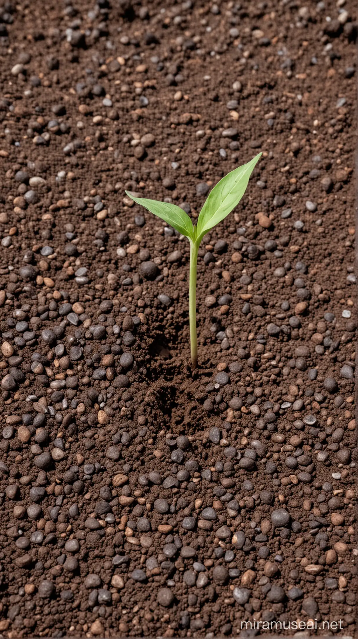 A single seed nestled in soil.
