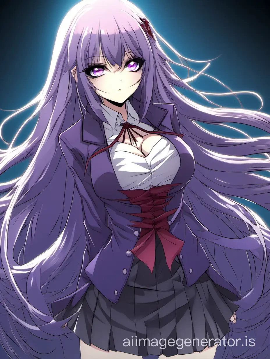 girl, Vampire element, light purple, long hair, looking into the lens, anime style, cartoonish, full body visible, chest, waist-high