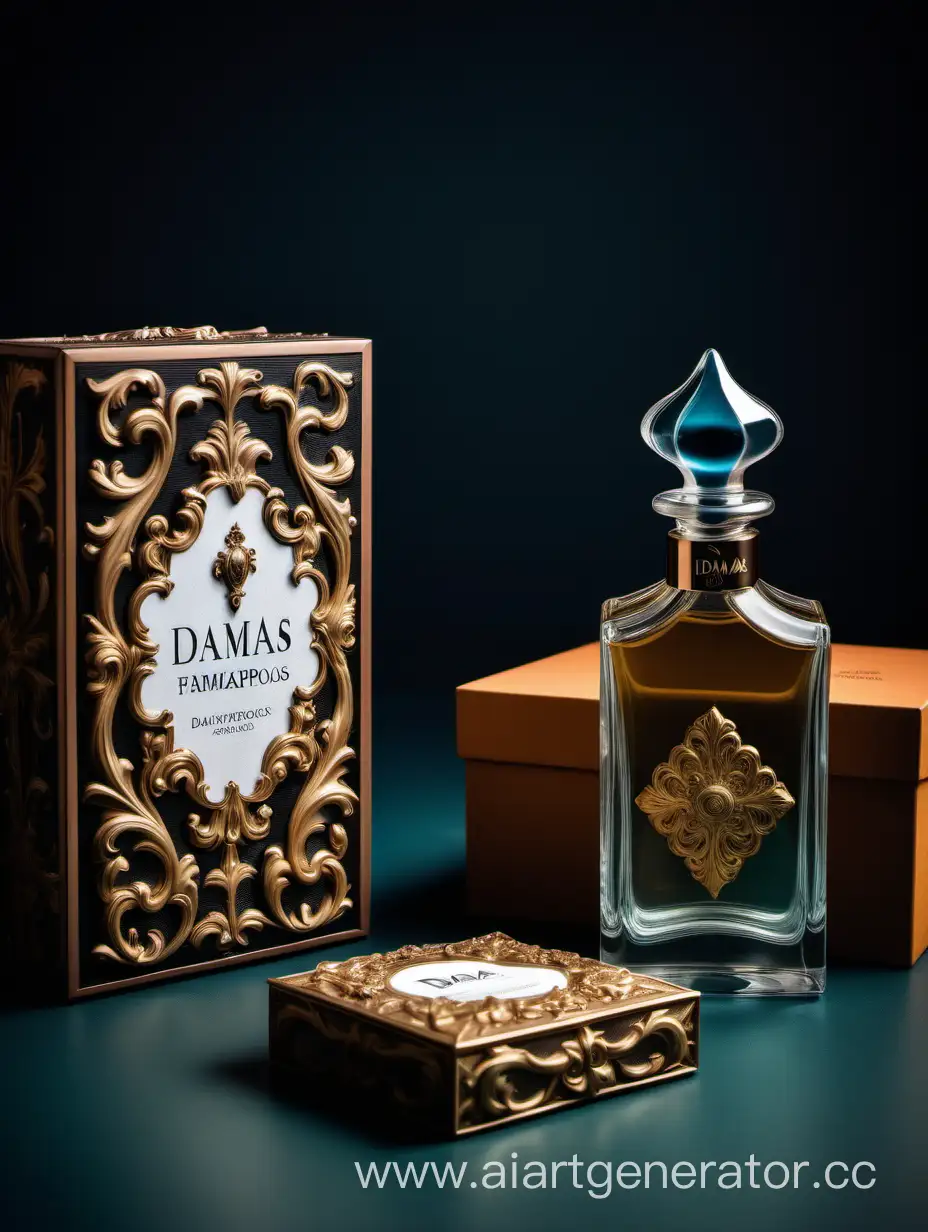 a bottle of damas cologne sitting next to a box, a flemish Baroque by Demetrios Farmakopoulos, instagram contest winner, dau-al-set, dynamic composition, contest winner, feminine