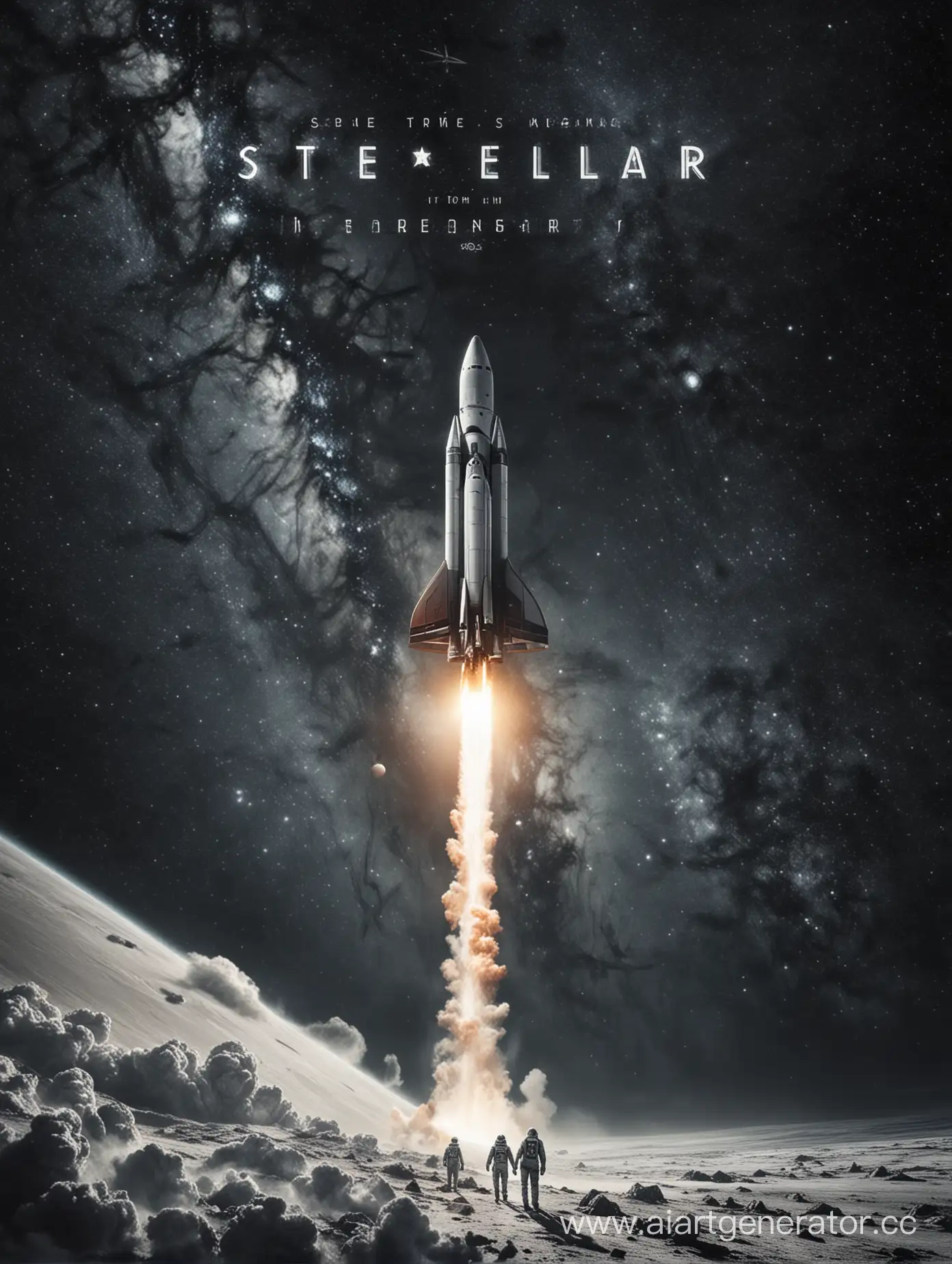 Interstellar-Movie-Screening-Poster-Astronauts-Exploring-Space-with-Rocket