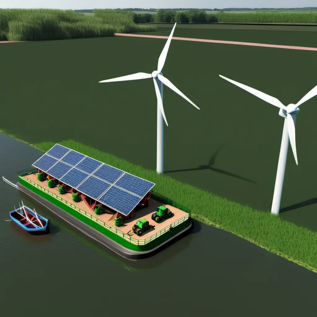 Barge Transporting Wind Turbines in Wind Farm