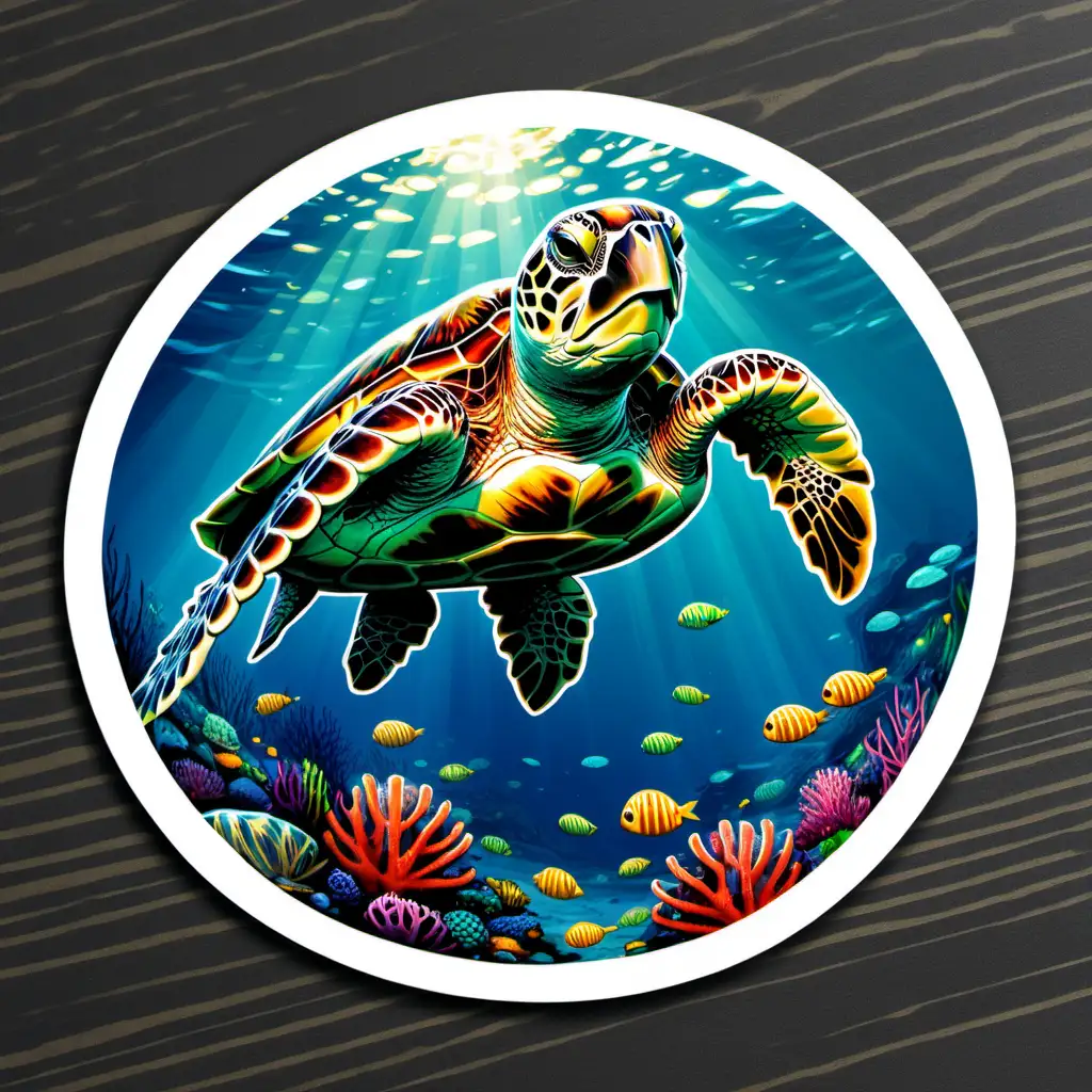 Colorful Sea Turtle Sticker for Laptops and Journals