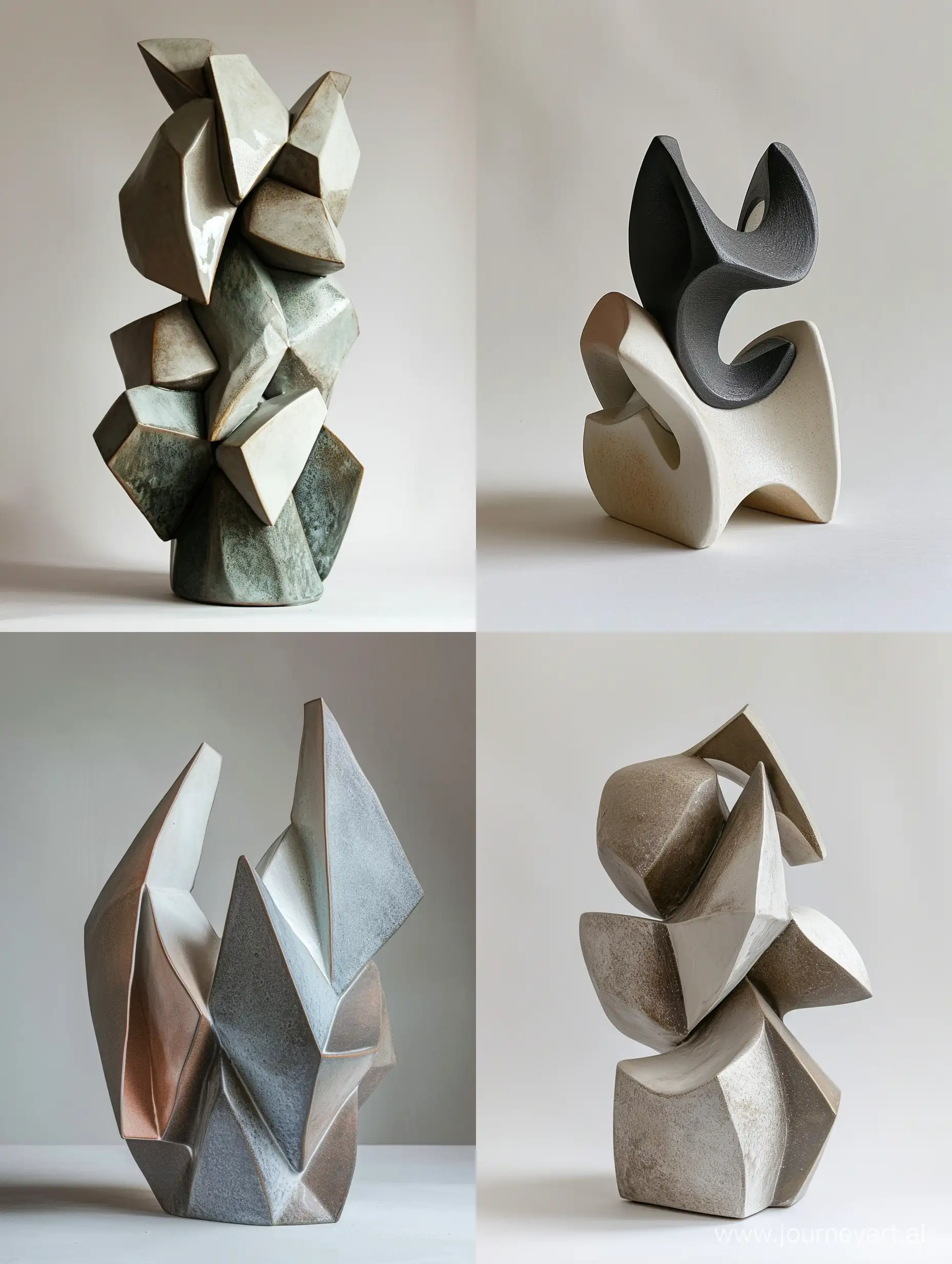 Абстрактная геометрическая скульптура керамика, абстрактные формы, объëмные детали, объëмные элементы, приглушëнные оттенки, в стиле 60-х, острые углы, скульптура из простых геометрических фигур