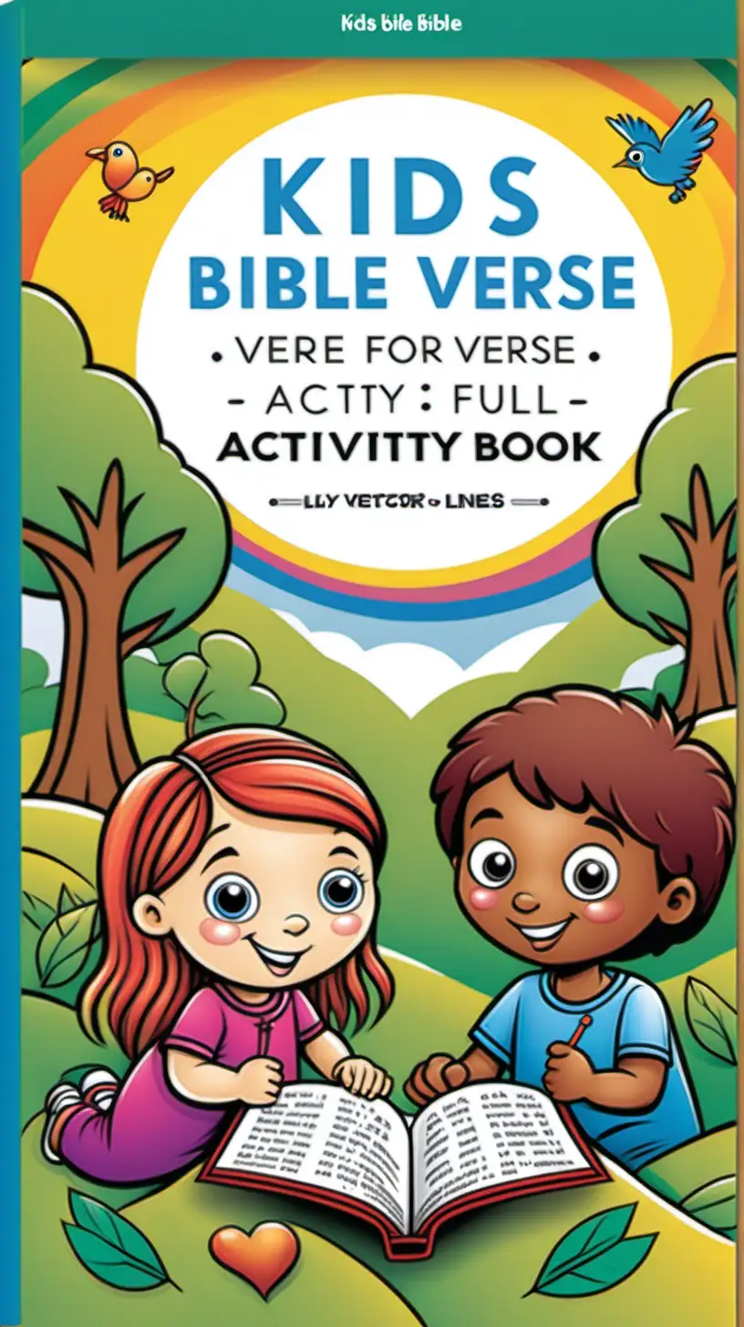 Vibrant Kids Bible Verse Activity Book Cover with Vector Illustrations