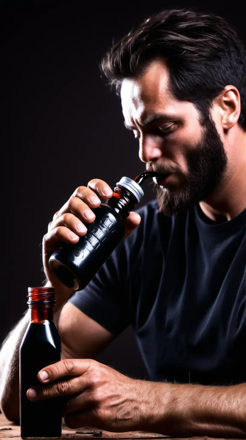 Man Drinking Shilajit Extract from a Bottle