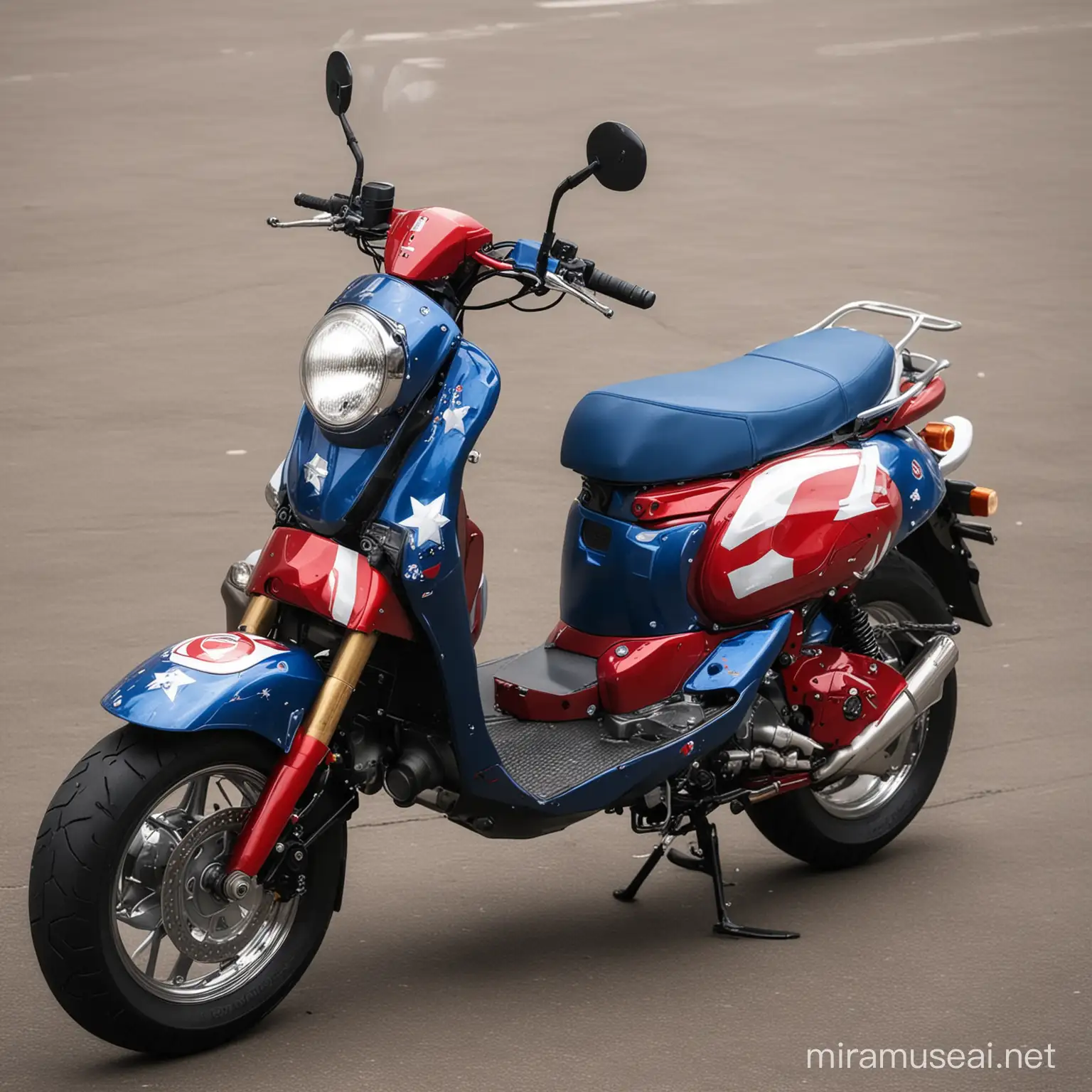 Captain America Style Honda Scoopy Custom Motorcycle Inspired by Marvel Superhero
