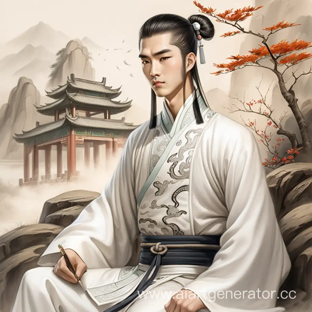Graceful-Ancient-Chinese-Man-in-White-Garb-Drawing