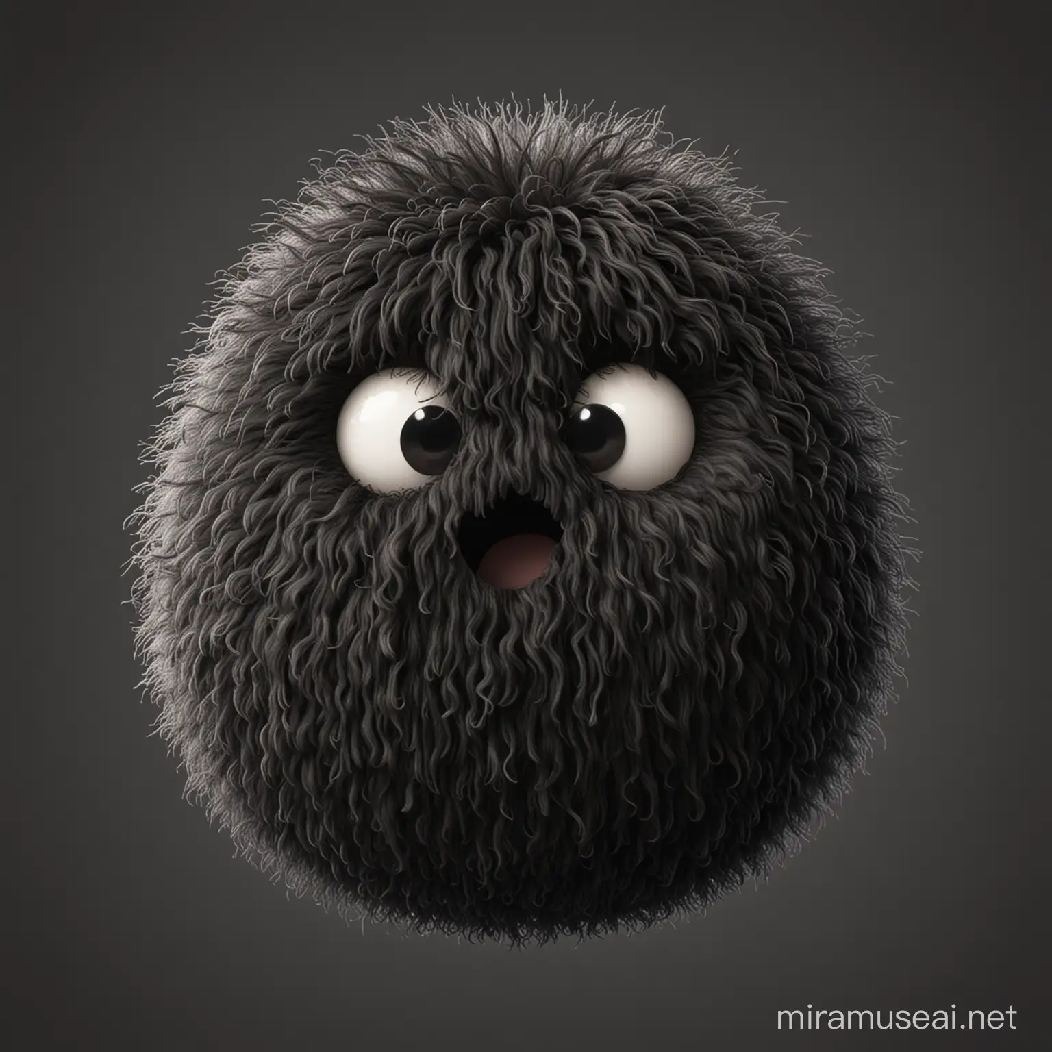 cute black hairy blob character with clear transparent background, take reference from susuwatari from spirited away