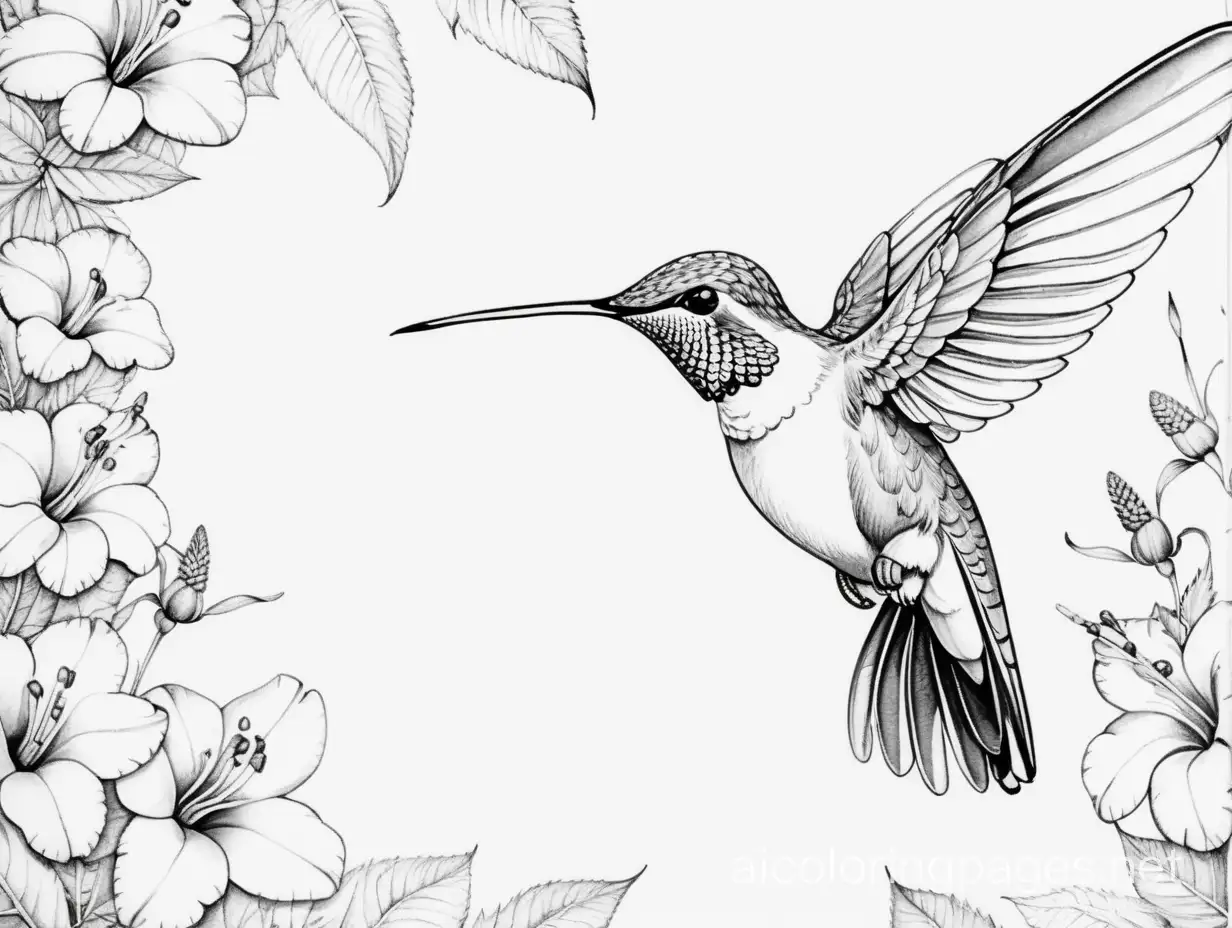 parchment, free watercolor style ,hummingbird, highly detailed, intricate, Keng Lye ,Aquarelle painting, Coloring Page, black and white, line art, white background, Simplicity, Ample White Space. The background of the coloring page is plain white to make it easy for young children to color within the lines. The outlines of all the subjects are easy to distinguish, making it simple for kids to color without too much difficulty