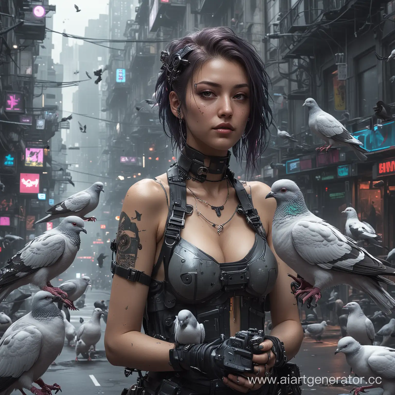 Futuristic-Love-Cyberpunk-Couple-Embracing-Among-Pigeons