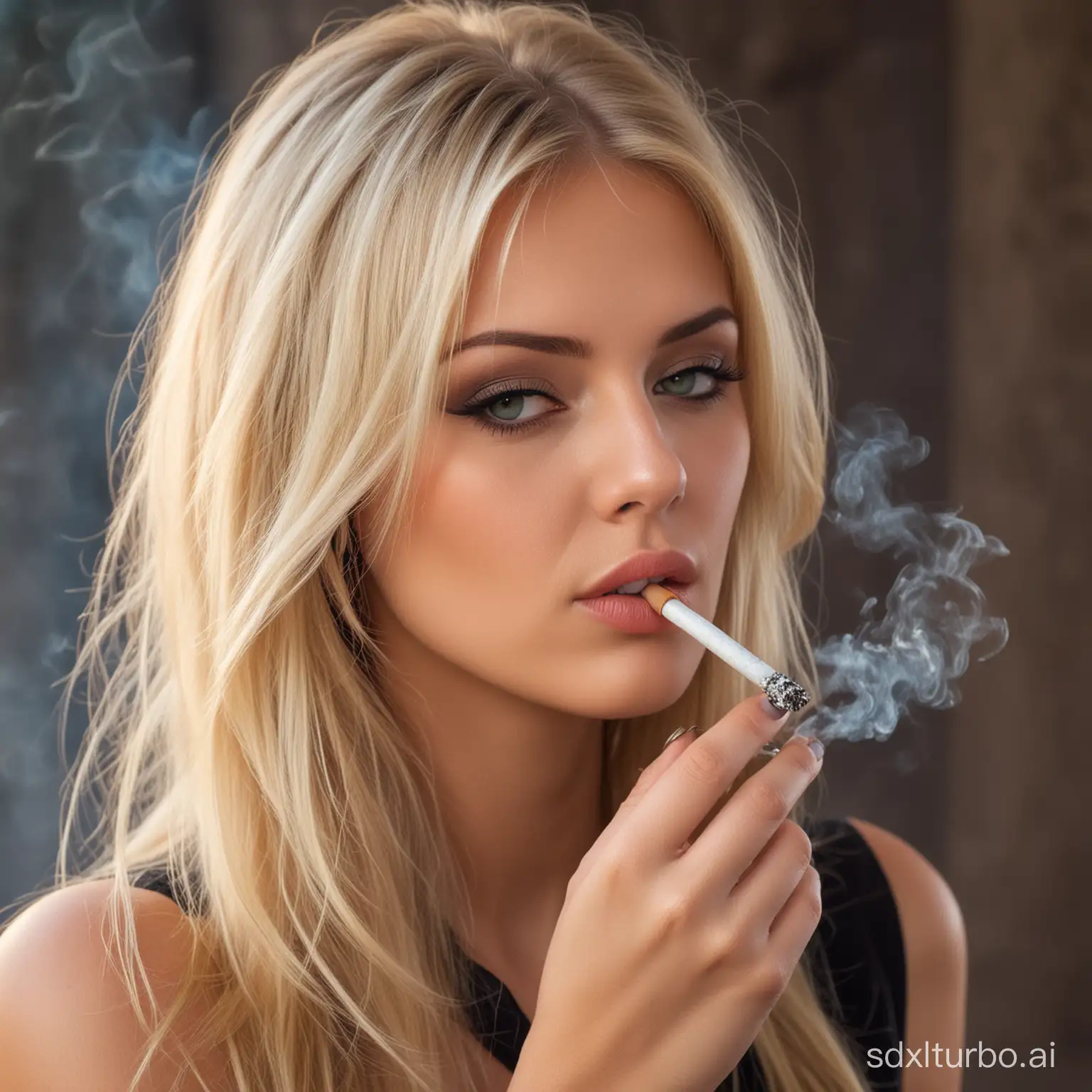 Elegant-Blonde-Woman-Smoking-a-Cigarette-in-a-Fashionable-Setting