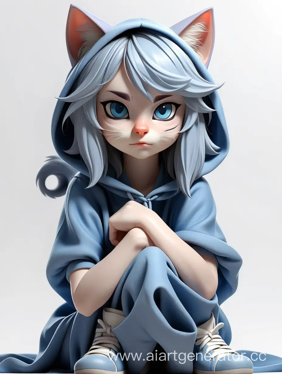 Adorable-BlueClothed-Catgirl-Posing-on-White-Background