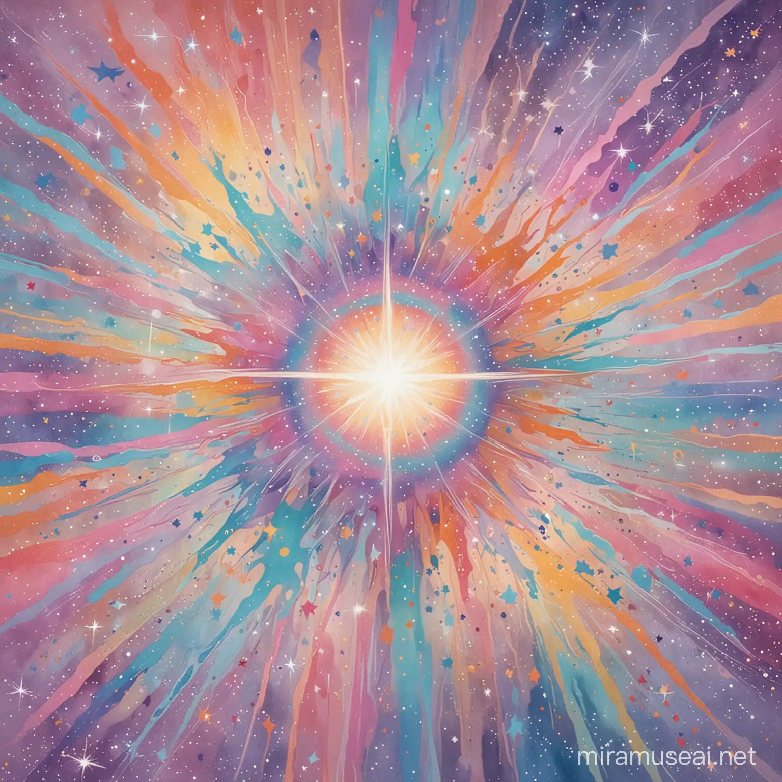 Ethereal Psychedelic Journey Abstract Pastel Art with Starry Splashes