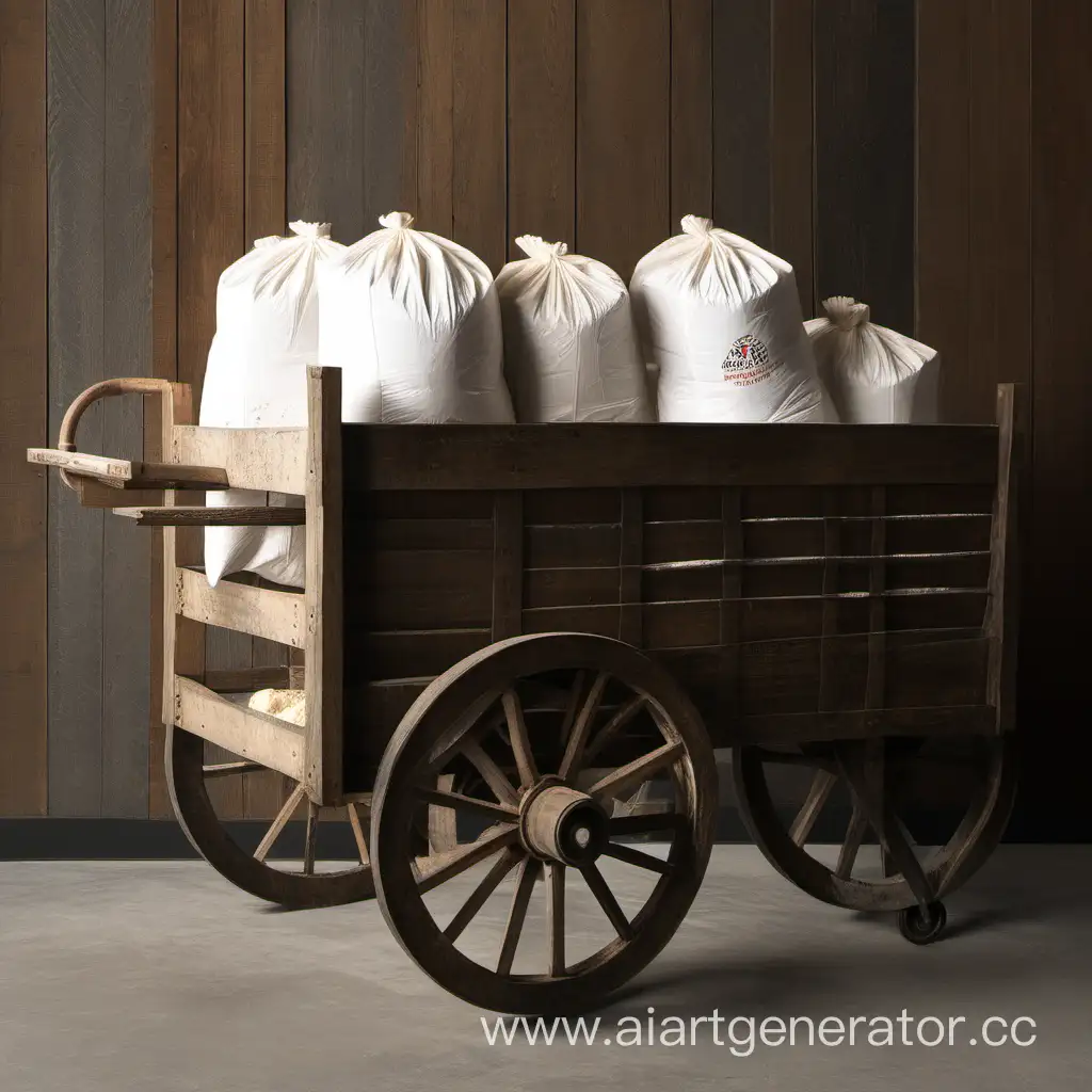 wood cart with flour  bags 