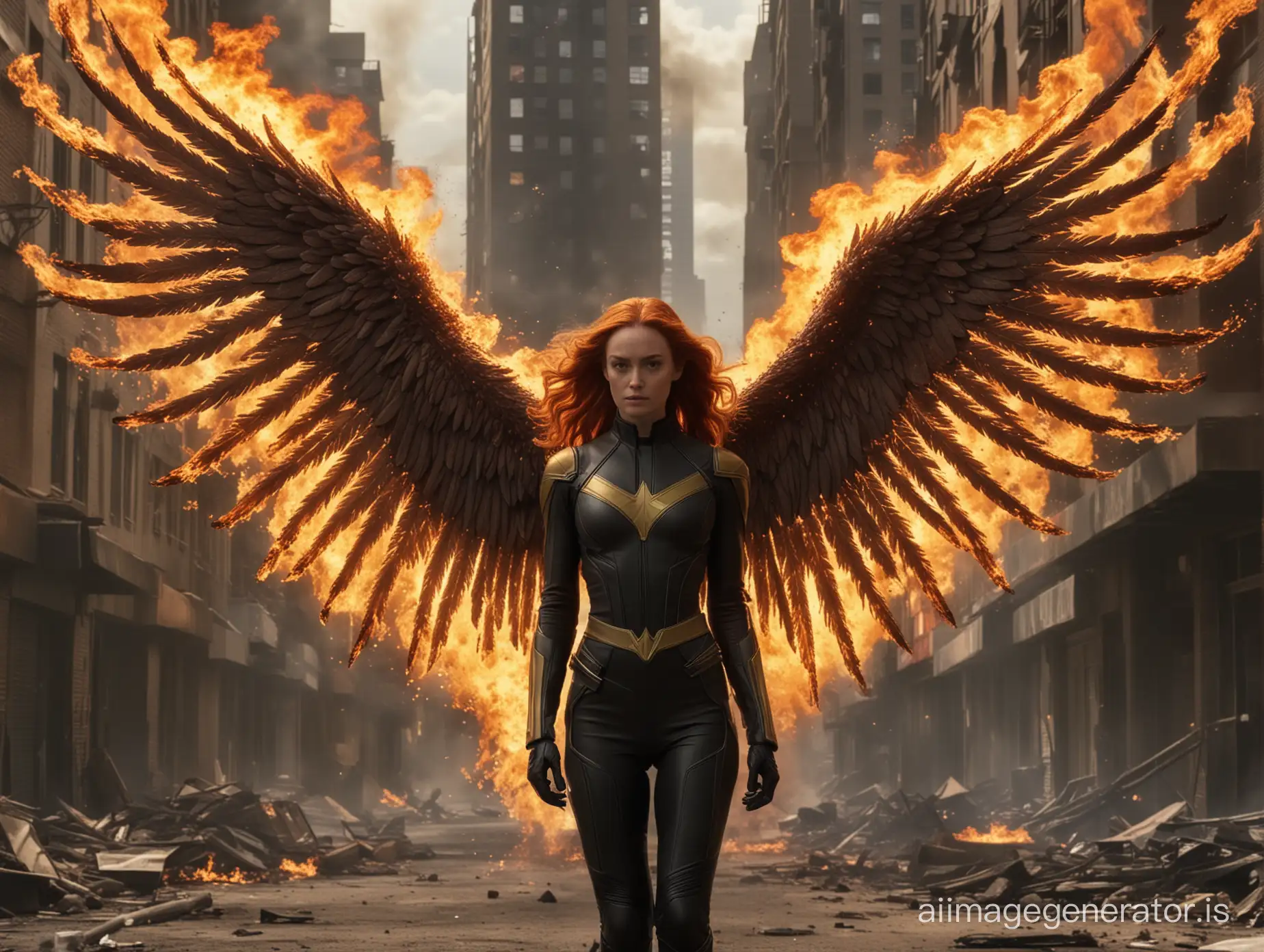 X-men Dark Phoenix burned out city fiery angel wings

