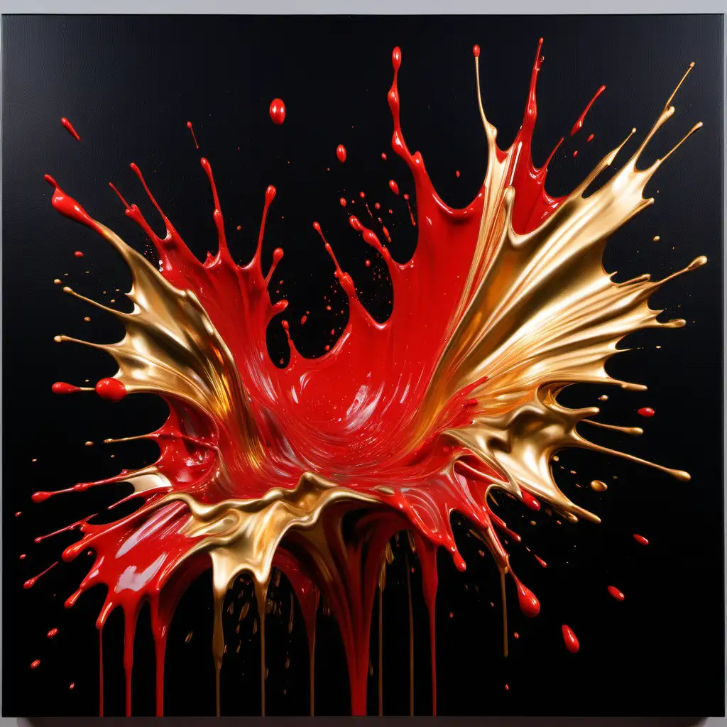Splash of red gold oil/ black background / Front view
