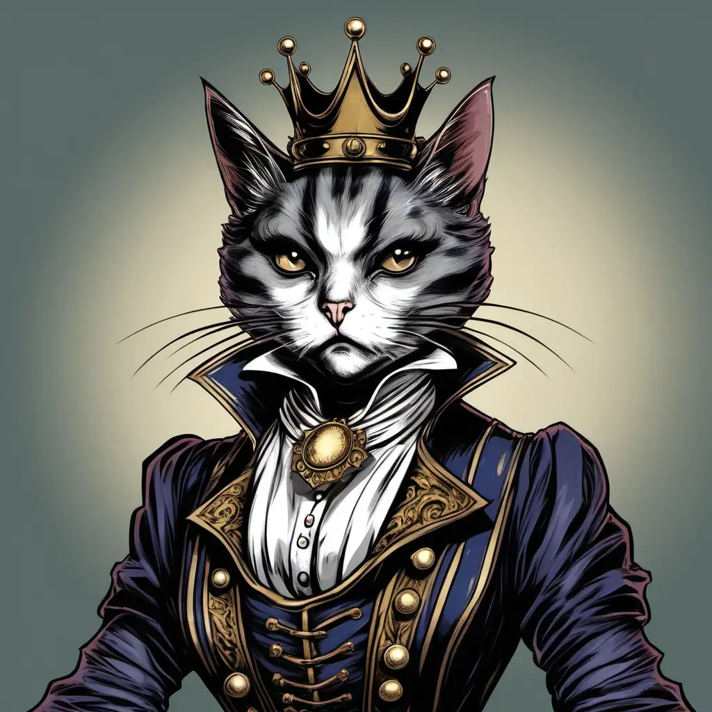 female victorian cat bandit with a crown in dnd style