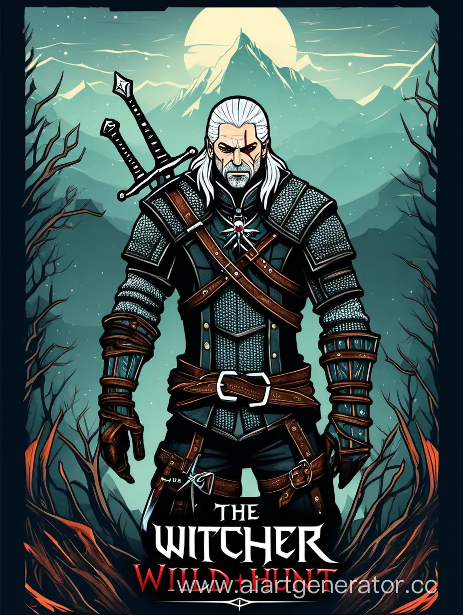 Book cover for "The Witcher Wild Hunt" in 2D style