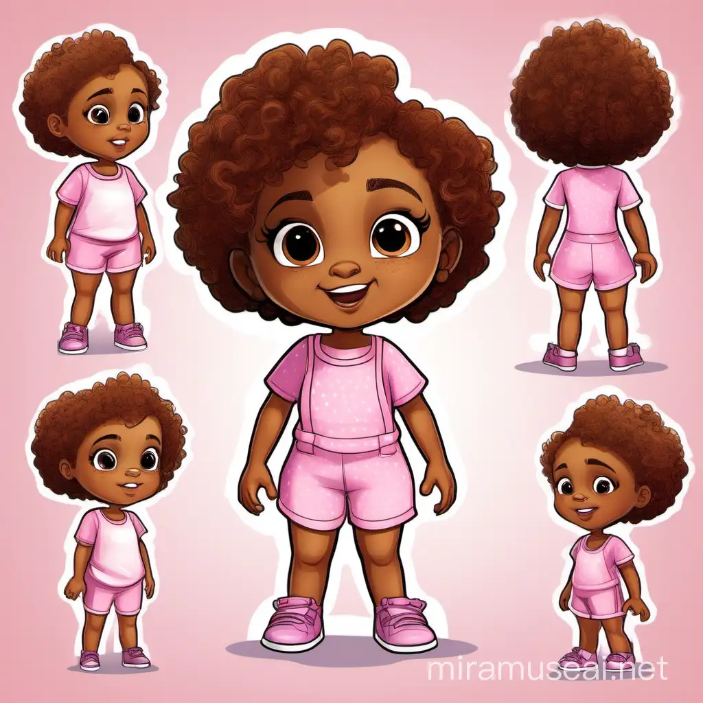 a nagging toddler,Little cut baby character illustration, Your Story Character’s Name & Short Description
One of the main characters is named Brixx. She is close to caramel colored skin, she has two curly pigtails,
big round almond brown eyes, she has on pink jumper with a white under shirt.
Character's Gender Female
Character's Age 18 months old
Character's Ethnicity African American
Character's Skin Color Caramel brown color
Character's Hair Color Brown
Character's Hair Style Curly puffy tails
Character's Eye Color Almond Brown
Character's Clothing Pink jumper or jumpsuit with a white under shirt
Any Special Features? Rounded eyes