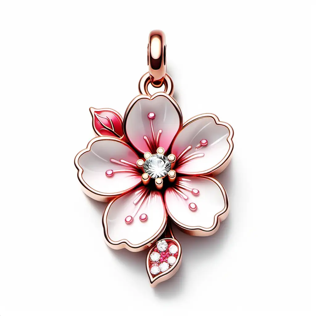 Elegant Cherry Blossom Charm Design with Rhinestone Accent on White Background