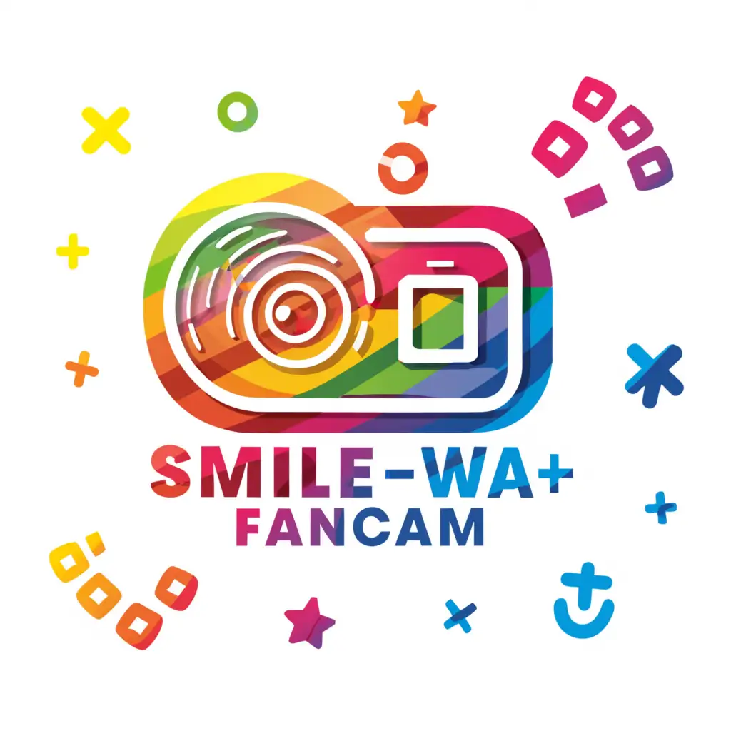 a logo design,with the text """"
smile "-wA-" Fancam
"""", main symbol:youtube icon, concert, film, camera, rainbow gradation color, white background,complex,be used in Entertainment industry,clear background