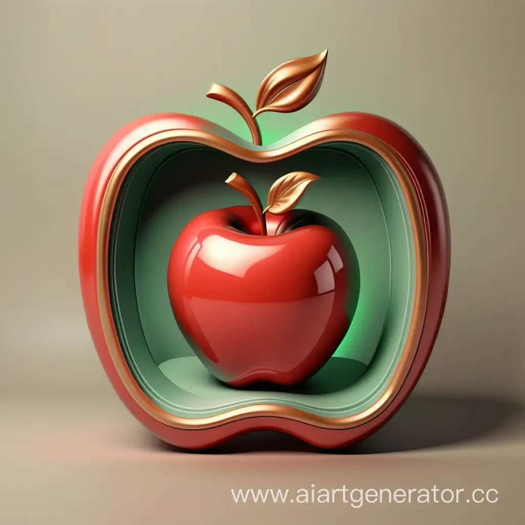 simple logo of 3D shining apple vintage frame. mad of apple