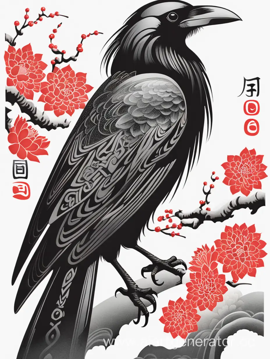 Mythical-Japanese-Crow-in-Flight-Artwork