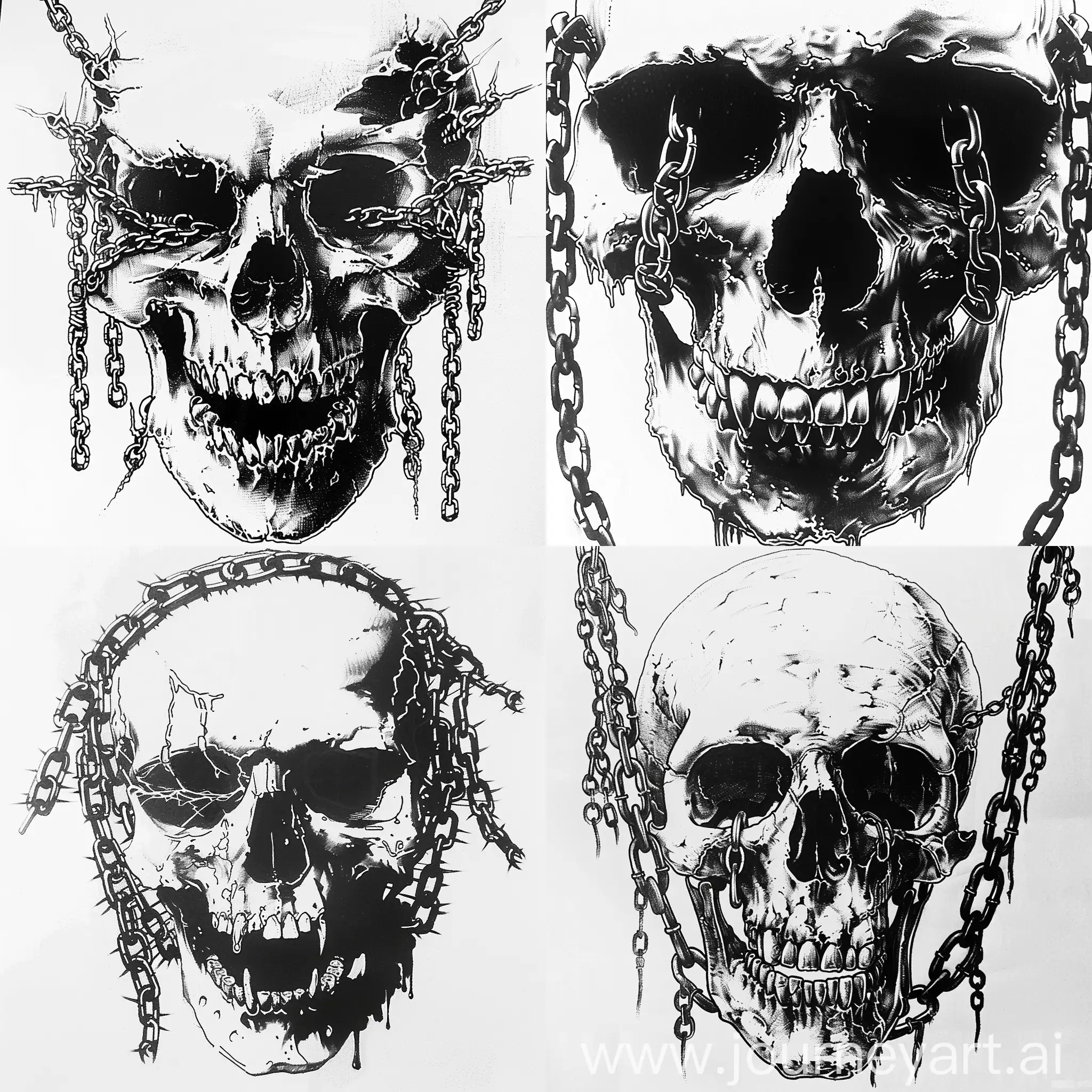 Gothic-Skull-Tattoo-Design-with-Chains-Black-and-White-Bernie-Wrightson-Style-Art