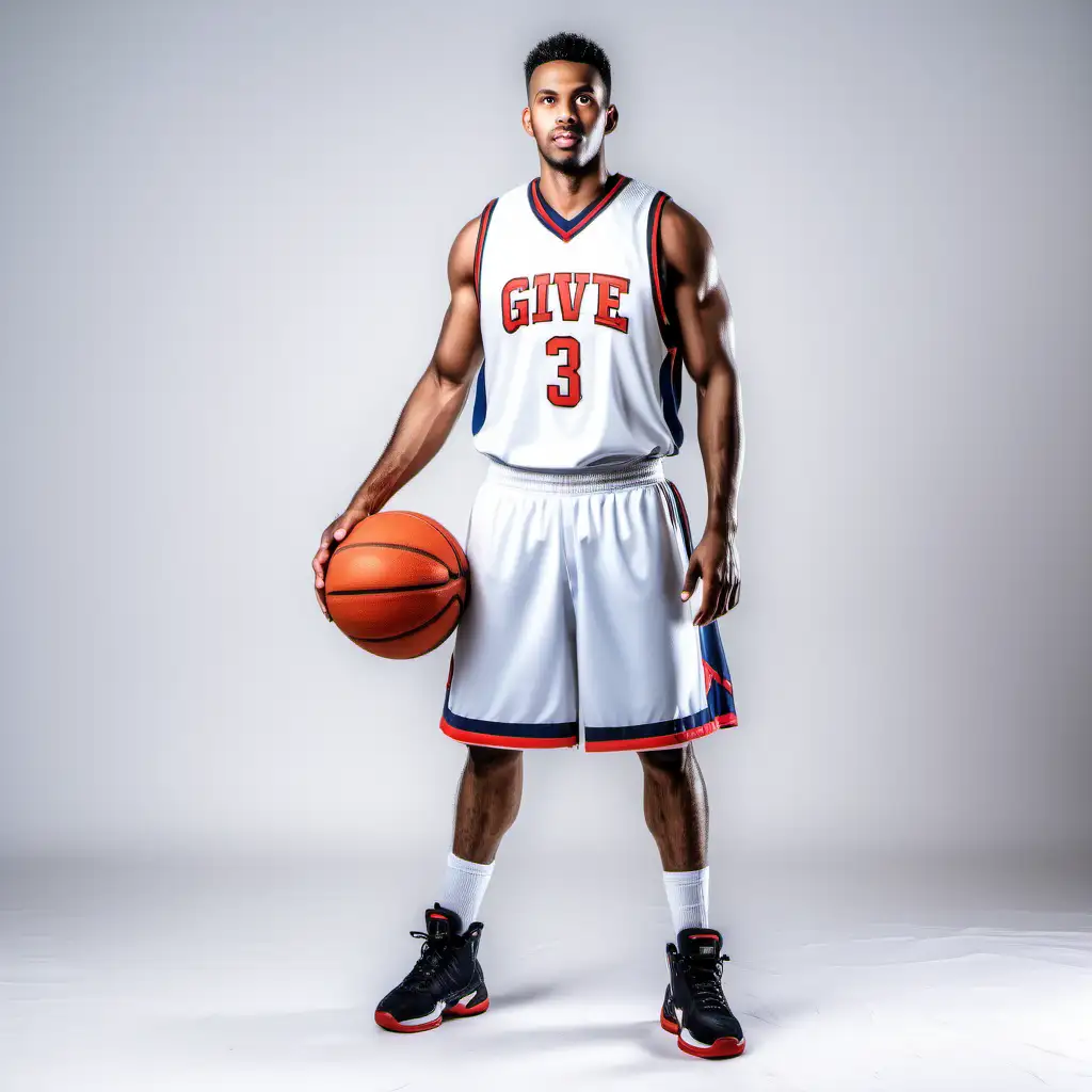 Professional Basketball Player in Full Uniform on White Background