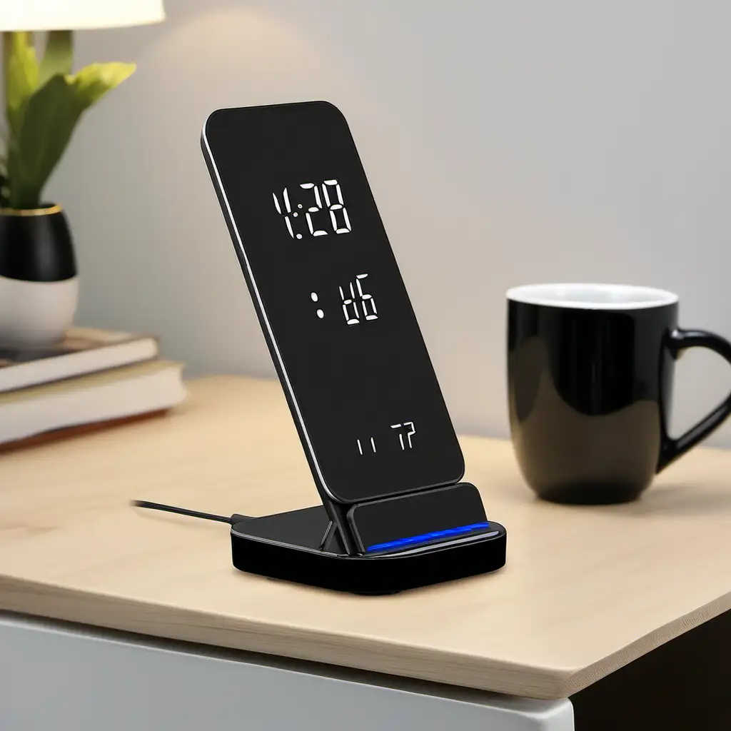 Modern Vertical Wireless Charger Clock Alarm Design
