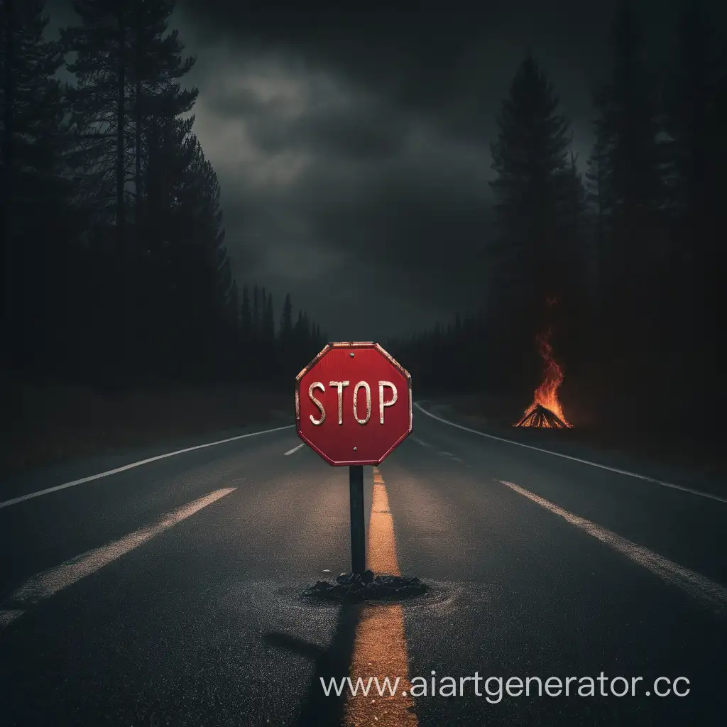Eerie-Dark-Style-STOP-Sign-with-Fiery-Glow