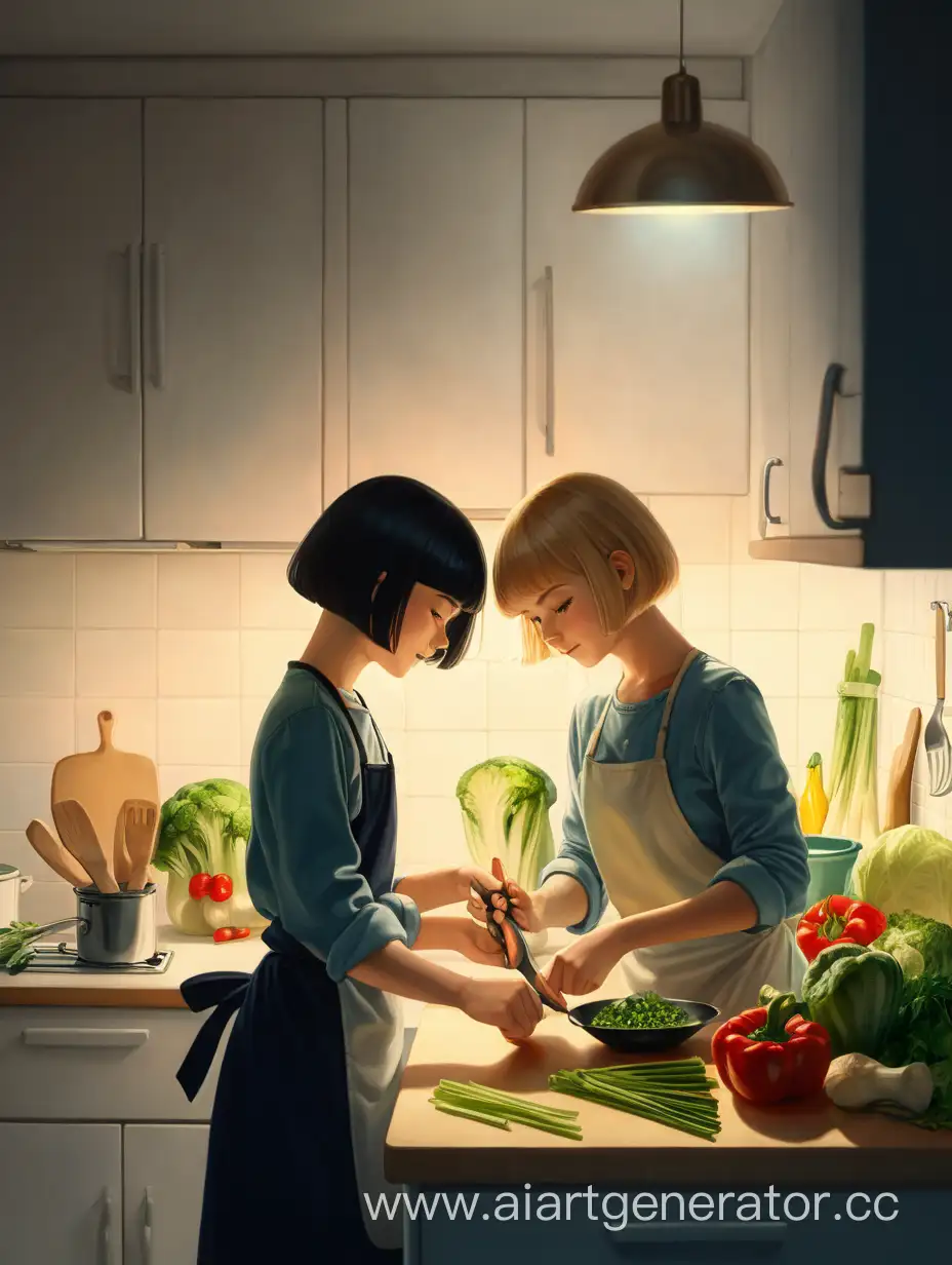 Two-Girls-Bonding-While-Cooking-Dinner-A-Heartwarming-Kitchen-Scene