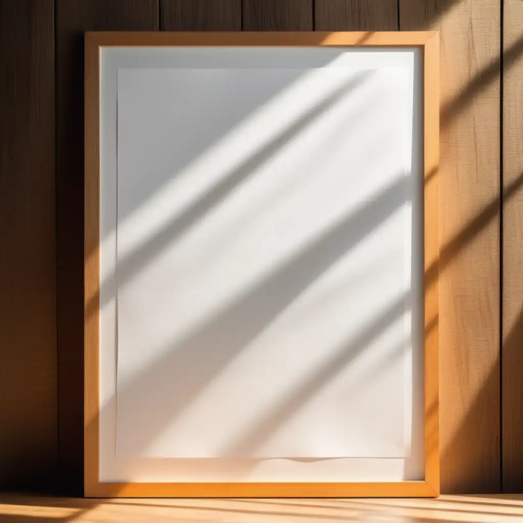 Minimalist White Paper on Wooden Frame with Sunlit Window