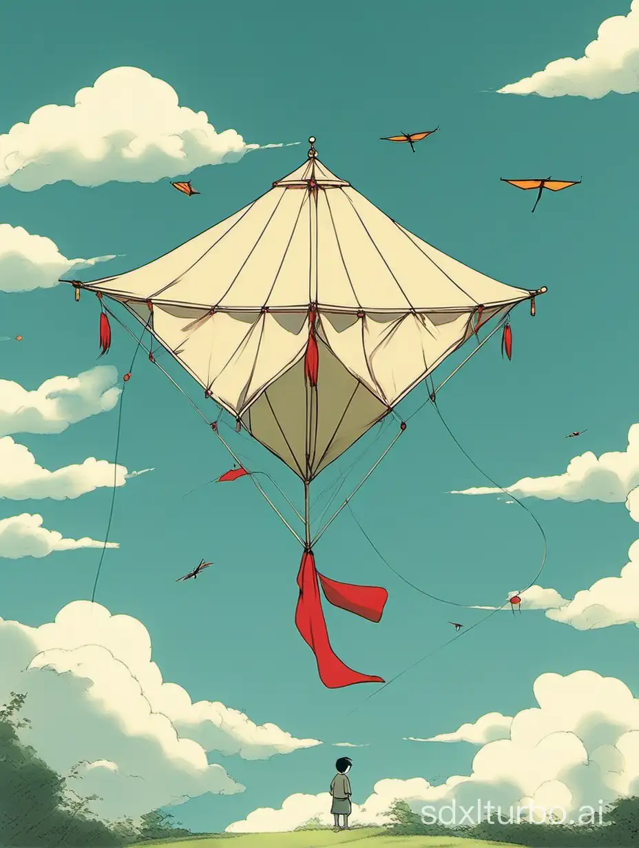 Hayao Miyazaki style,minimalism,fly a Chinese kite