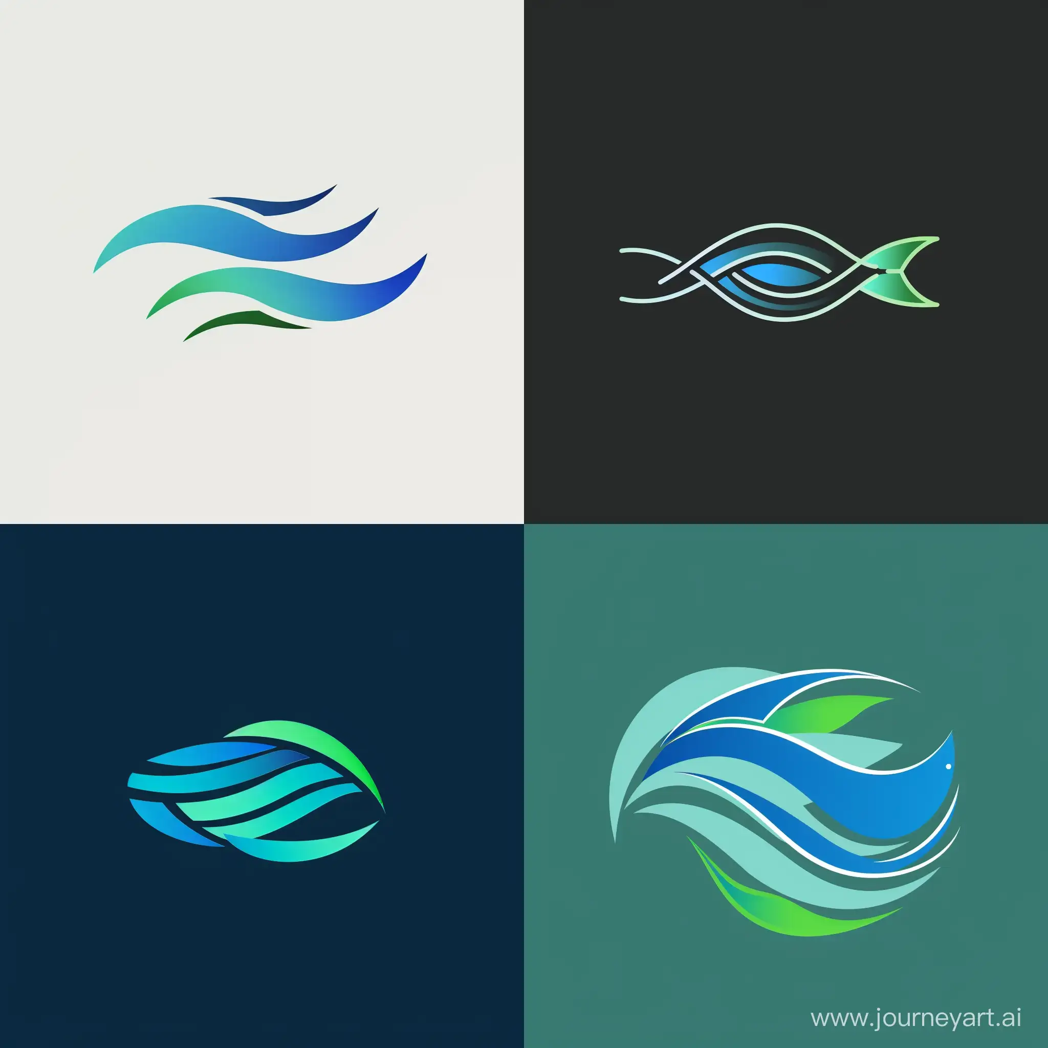 I want professional Minimalistic logo using simple lines and blue and green colors, with a symbol of aquaculture --v 6 --ar 1:1 --no 79432