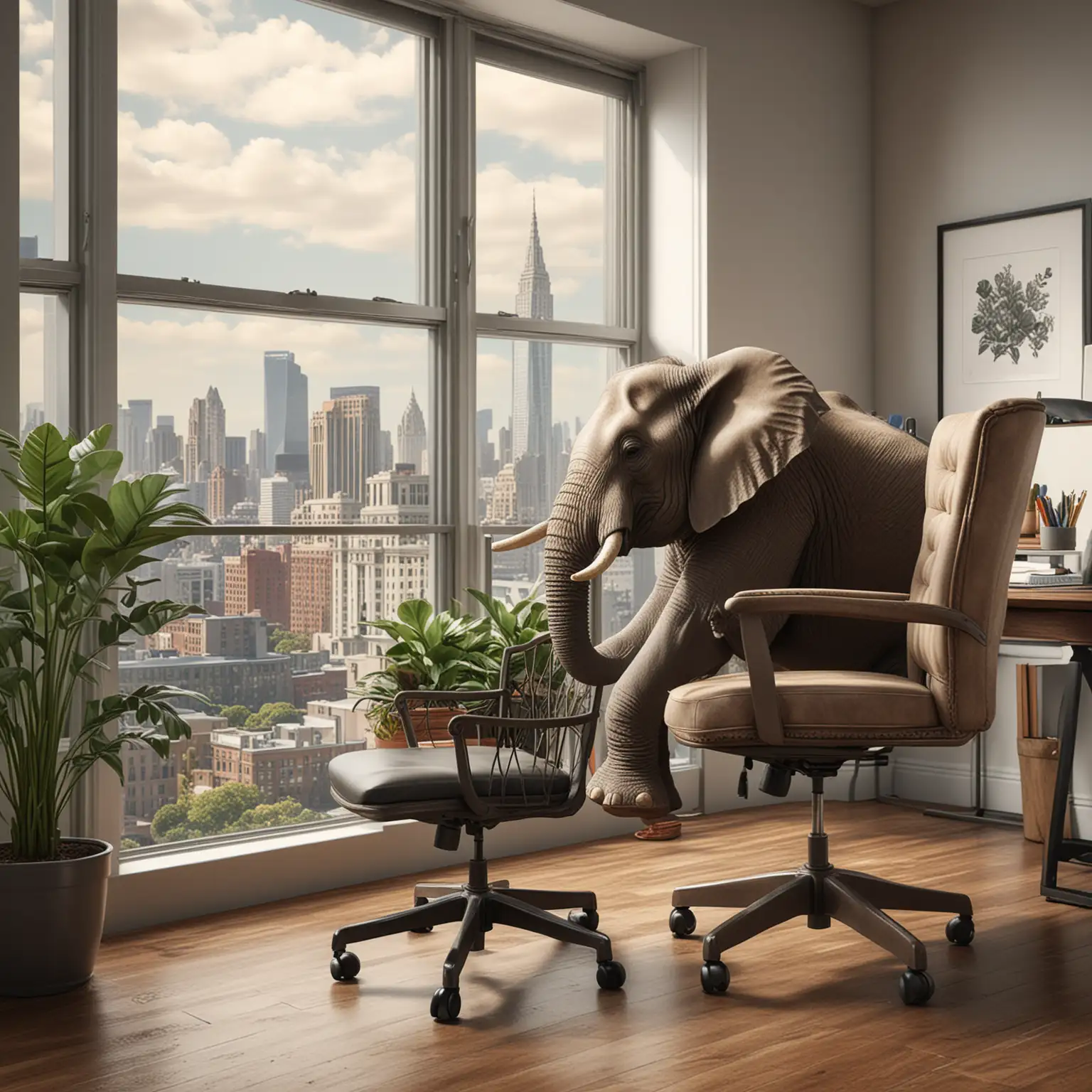 Professional Elephant Working at Laptop in Luxurious Office Setting