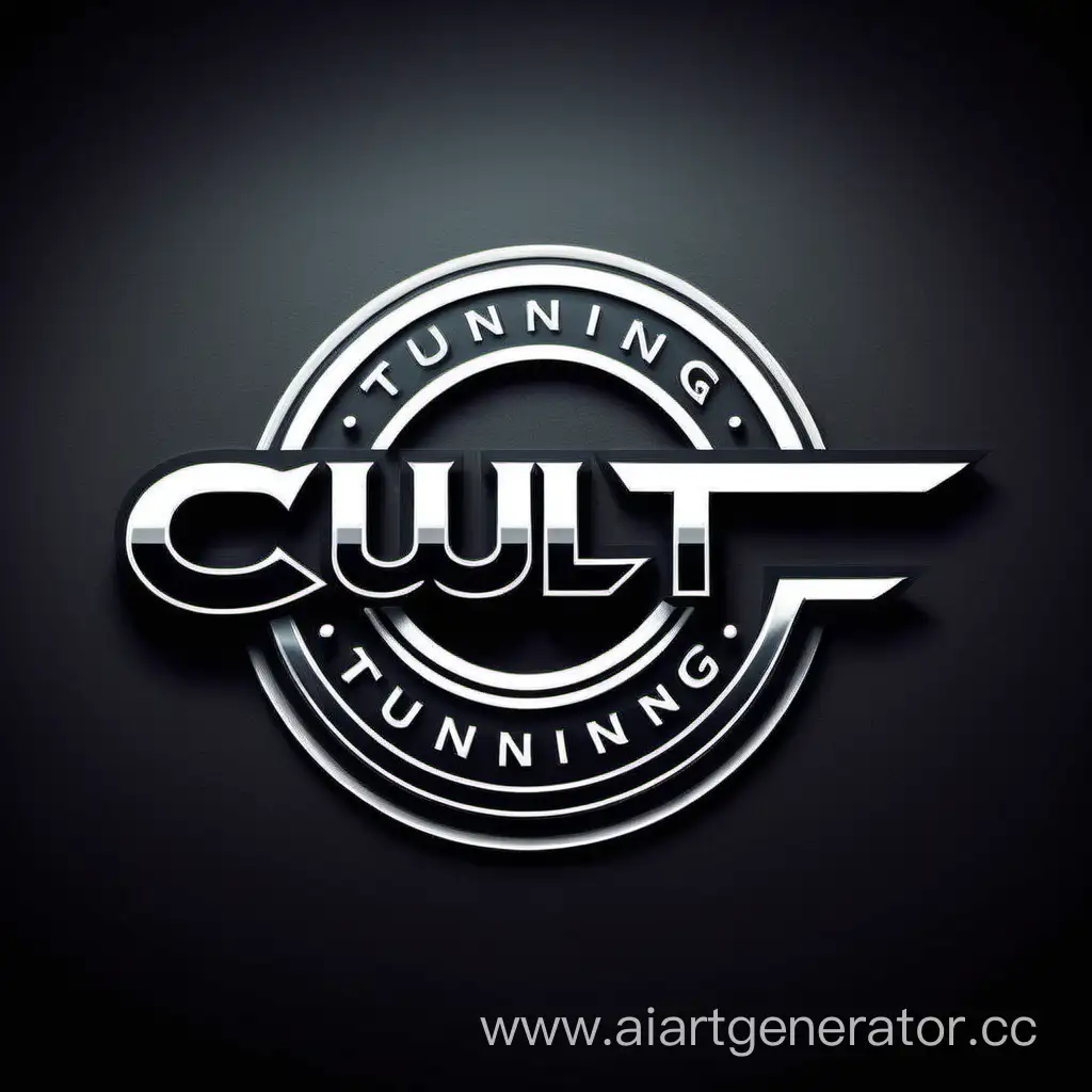 Логотип автокомпании с названием "CULT TUNING"  с автомобилем без круга