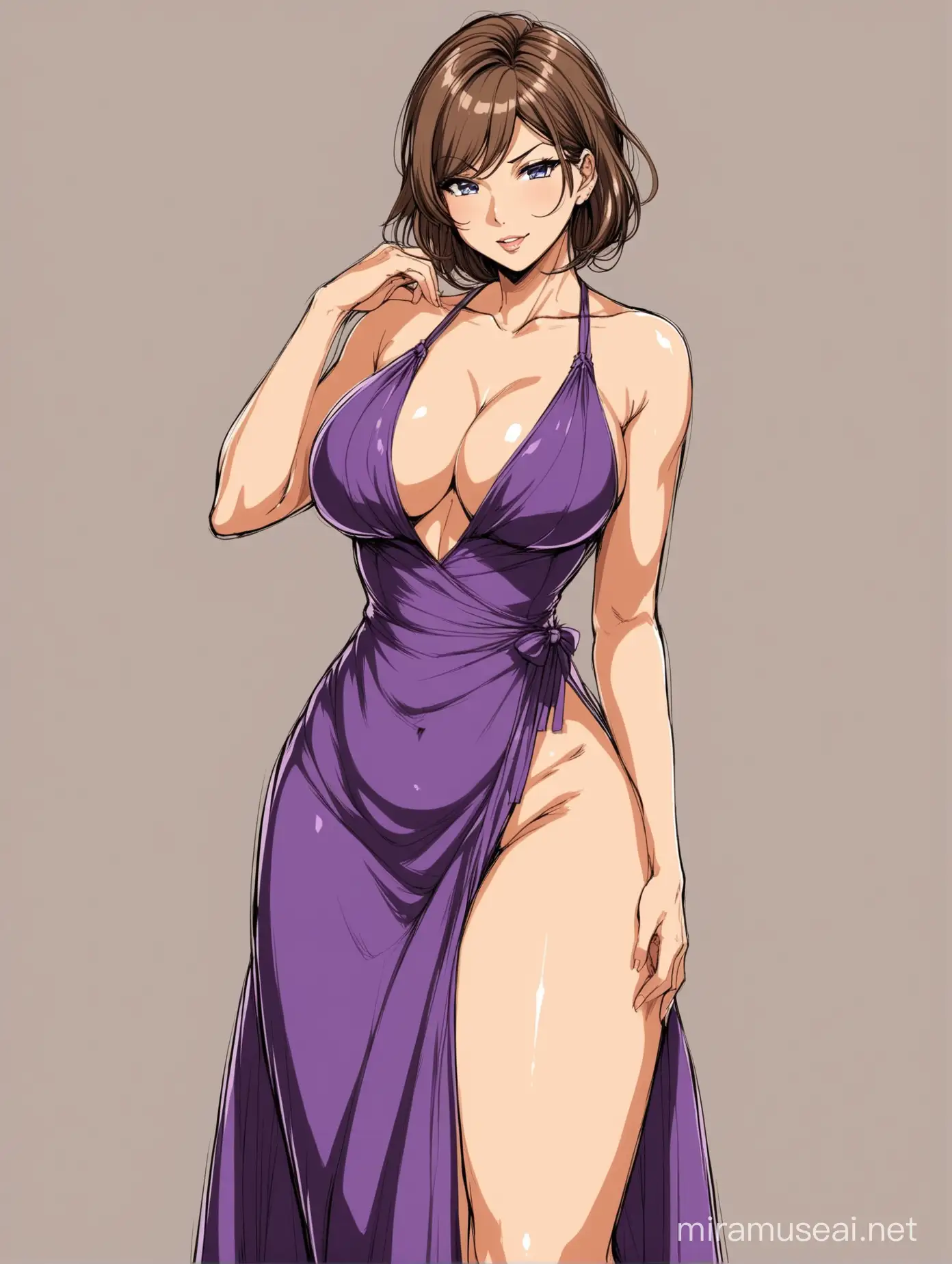 Hot sexy anime style milf dressed in a gown