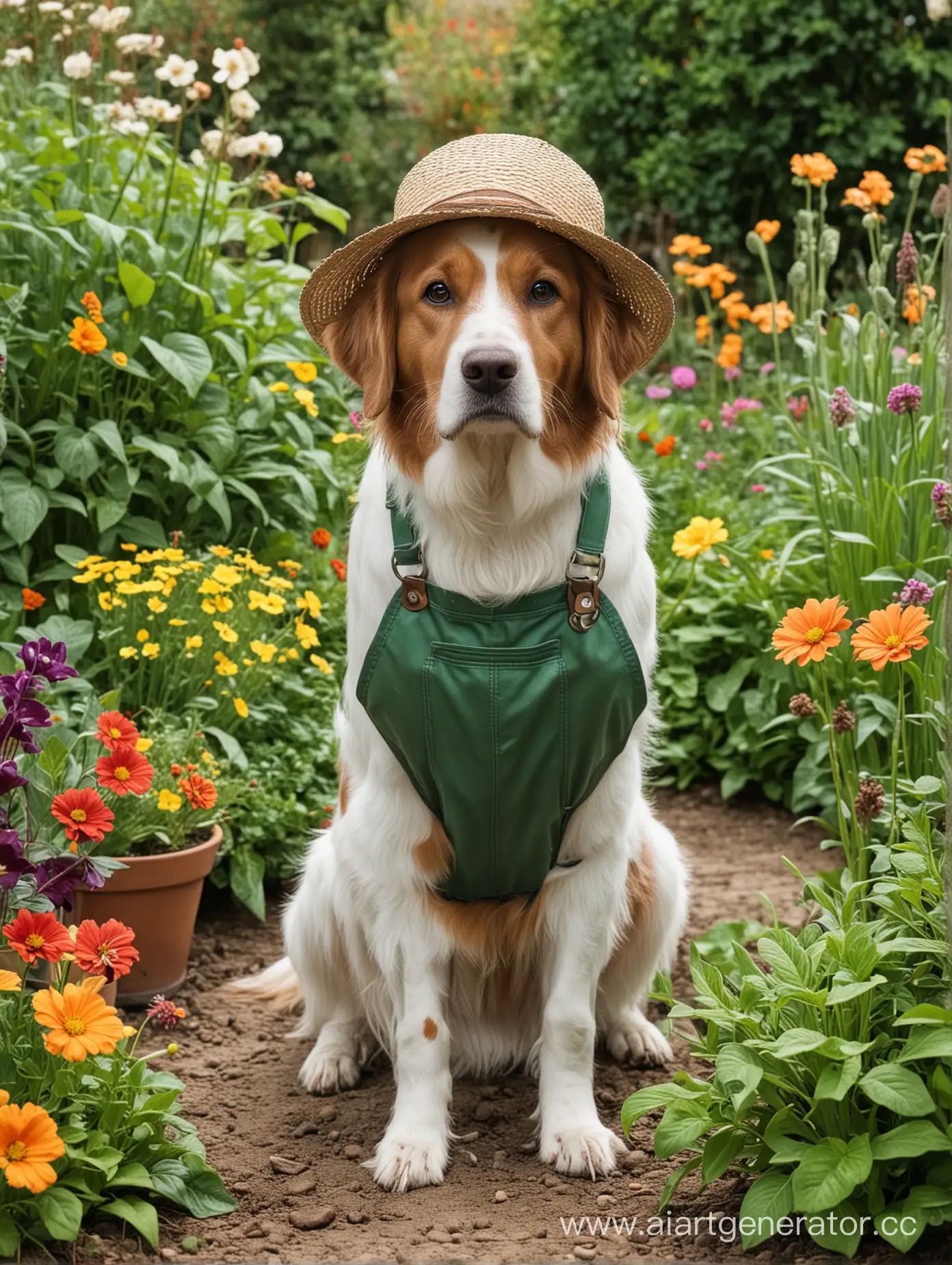 Gardener-Tending-to-Garden-with-Faithful-Dog-Companion
