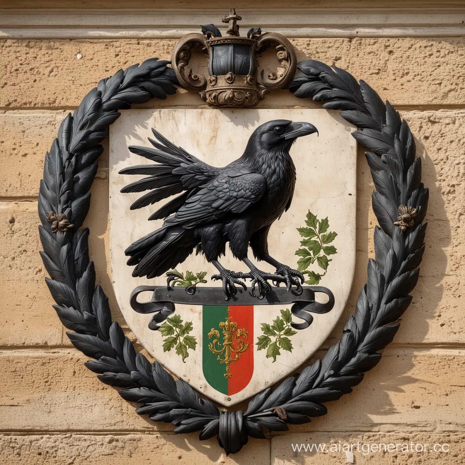 Italian-Coat-of-Arms-featuring-a-Majestic-Black-Raven